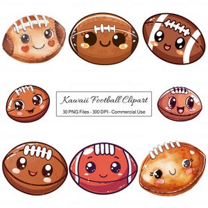 Kawaii Fußball Clipart, niedlichen Cartoon amerikanischen Sportball PNG, glücklich lächelnde Gesichter Charakter Element Clip Art, lustige digitale Illustrationen