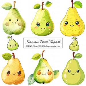 Kawaii Pear Clipart, Cute Cartoon Fruit PNG, Food With Faces Clip Art, Happy Spring Summer Images, Botanical Garden Nature Illustrations