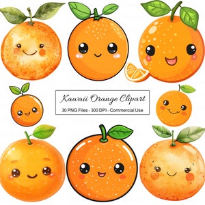 かわいいオレンジのクリップアート、柑橘系の果物のかわいい漫画キャラクター PNG、幸せそうな笑顔の食べ物の顔のクリップアート、トロピカルな水彩画のベクターイラスト