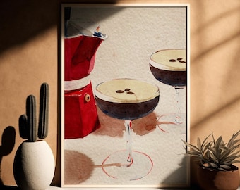 Espresso Martini Coffee Machine, Digital Download, Espresso Martini, Martini Print, Watercolor Espresso Martini, Preppy Decor, Coffee Print