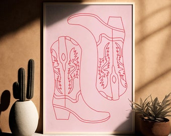 Cowgirl Boots Poster, Digital Download, Coastal Cowgirl Boots Print, Costal Cowgirl Wall Art, Preppy Coastal Aesthetic, Coastal Prints