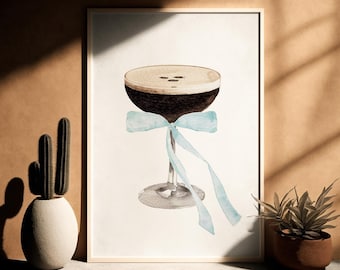 Espresso Martini Coquette, Digital Download, Coquette Poster, Light Blue Martini, Martini Print, Watercolor Espresso Martini, Preppy Decor