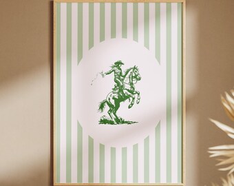 Sage Green Striped Print, Western Print, Vintage Cowgirl Print, Western Striped Wall Art, Rustic Americana, Cowgirl Martini Print, Western