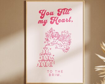 Valentines Print, Martini Valentines Print, You Fill My Heart Print, trendy pink wall art,cute valentines decor ,valentines wall art,preppy