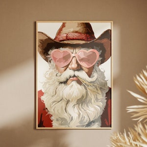 Western Santa Print, Fun Wall Art, Christmas Decor, Cowboy Santa, Christmas Wall Art, Preppy Decor, Christmas Print, Western Christmas,Santa