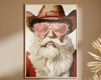 Western Santa Print, Fun Wall Art, Christmas Decor, Cowboy Santa, Christmas Wall Art, Preppy Decor, Christmas Print, Western Christmas,Santa