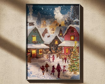 Winter Town Print, Christmas Wall Art, Watercolor Winter Wonderland, Holidays Decor, Western Decor, Western Christmas, Cowboys & Cowgirls