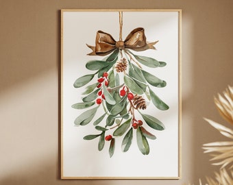 Rustic Christmas Mistletoe, Christmas Wall Art, Holiday Decor, Mistletoe Western Art, Rustic Christmas Art Print, Christmas Print, Mistletoe
