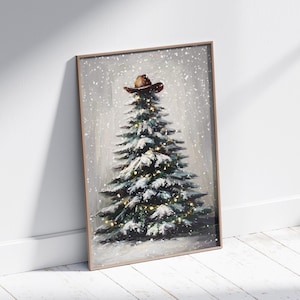 Western Christmas Tree Print, Fun Wall Art, Christmas Decor, Cowboy Hat,Christmas Wall Art, Preppy Decor, Christmas Print, Western Christmas