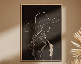 Impression abstraite de cow-girl, art mural minimaliste, impression western, déco western BCBG, art mural rodéo, affiche coquette, déco bohème, art mural bohème