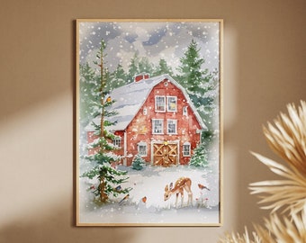 Christmas Winter Print, Holiday Decor, Christmas Print, Western Winter Print, Christmas Wall Art, Wall Art Holidays, Winter Decor,Winter Art