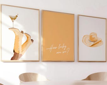 Orange Print Set 3, Digital Download, Orange Gallery, Set of 3 Digital Download, Cowgirl Print, Western Print, Dry Martini Print, Preppy Art