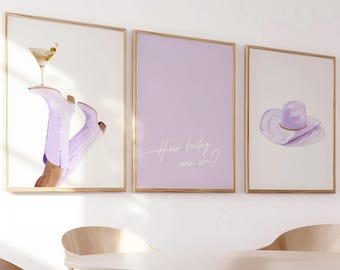 Lavender Print Set 3, Digital Download, Lavender Gallery, Set of 3 Digital Download, Cowgirl Print, Western Print, Dry Martini Print, Preppy