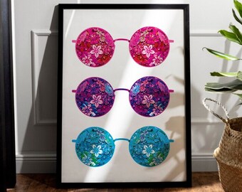 Vintage Sunglasses Print, Wall Art, Colorful Wall Art, Boho Glasses Poster, Retro Print