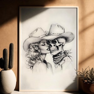 Black & White Western Lovers, Digital Download, Rodeo Poster, Preppy Western Wall Art, Cowgirl Print, Western Wall Art, Sketch Art, Western