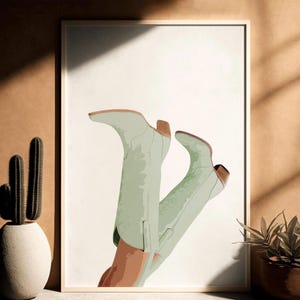 Sage Green Cowgirl Boots Digital Download, Coquette Poster, Western Print, Rodeo Poster, Preppy Western Wall Art, Sage Green Cowgirl Boots