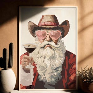 Western Santa Espresso Martini Print, Fun Wall Art, Christmas Decor, Cowboy Santa, Christmas Wall Art, Christmas Print, Western Christmas