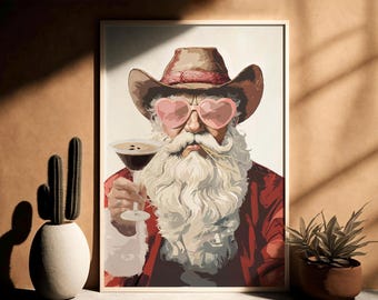 Western Santa Espresso Martini Print, Fun Wall Art, Christmas Decor, Cowboy Santa, Christmas Wall Art, Christmas Print, Western Christmas