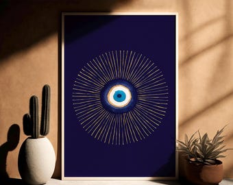 Evil Eye Print, Bohemian Poster, Digital Download, Boho Wall Decor, Watercolor Evil Eye, Printable Wall Art, Digital Art, Boho Home Decor