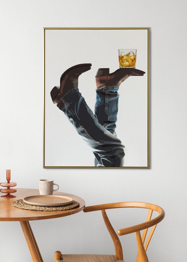 Cowboy Whisky on the Rocks, Digital Nedladdning, Rodeo Poster, Västra Väggkonst, Cowboy Boots, Bottoms Up, Western Print, Cowboy Print, Western bild 9