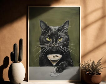 Black Cat Espresso Martini, Digital Download, Espresso Martini, Espresso Martini Wall Art, Espresso Martini Wall Art, Cat Wall Art,Black Cat