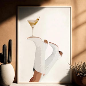 Stampa "White Cowgirl Martini", download digitale, poster "Coquette", stampa "Dry Martini", poster "Rodeo", arte murale "Preppy Western", stivali da cowboy, pantaloni in su