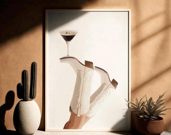 Beige Cowgirl Espresso Martini, Digital Download, Bottoms Up, Martini Print, Rodeo Poster,Preppy Western Wall Art,Home Decor,Cowgirl Martini