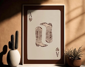 Ace of Hearts Wall Art Print, Cheetah Print, Retro Trendy Aesthetic Print, Western Playing Card Poster, Horseshoe Print, Poker Card Western