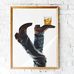 Cowboy Whisky on the Rocks, Digital Nedladdning, Rodeo Poster, Västra Väggkonst, Cowboy Boots, Bottoms Up, Western Print, Cowboy Print, Western bild 2