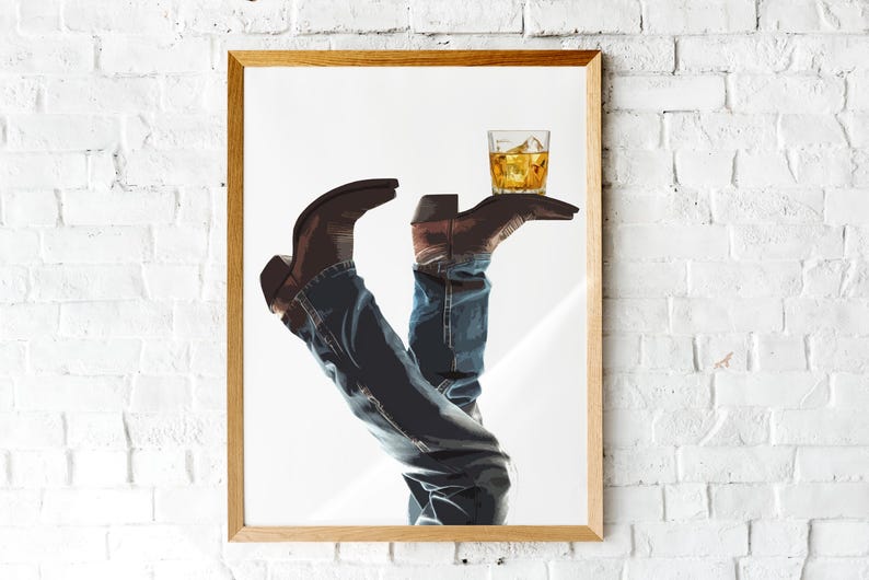 Cowboy Whisky on the Rocks, Digital Nedladdning, Rodeo Poster, Västra Väggkonst, Cowboy Boots, Bottoms Up, Western Print, Cowboy Print, Western bild 2