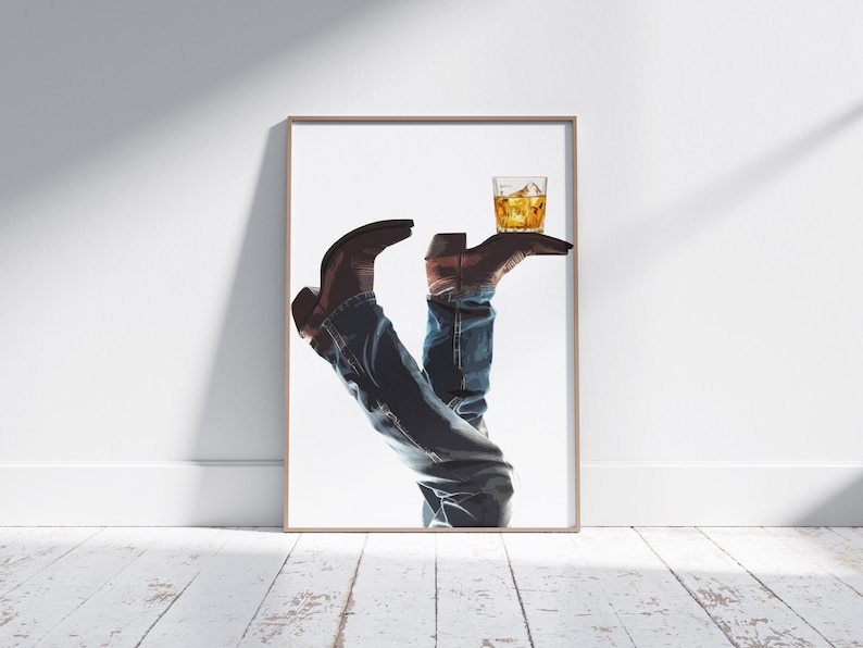 Cowboy Whisky on the Rocks, Digital Nedladdning, Rodeo Poster, Västra Väggkonst, Cowboy Boots, Bottoms Up, Western Print, Cowboy Print, Western bild 8