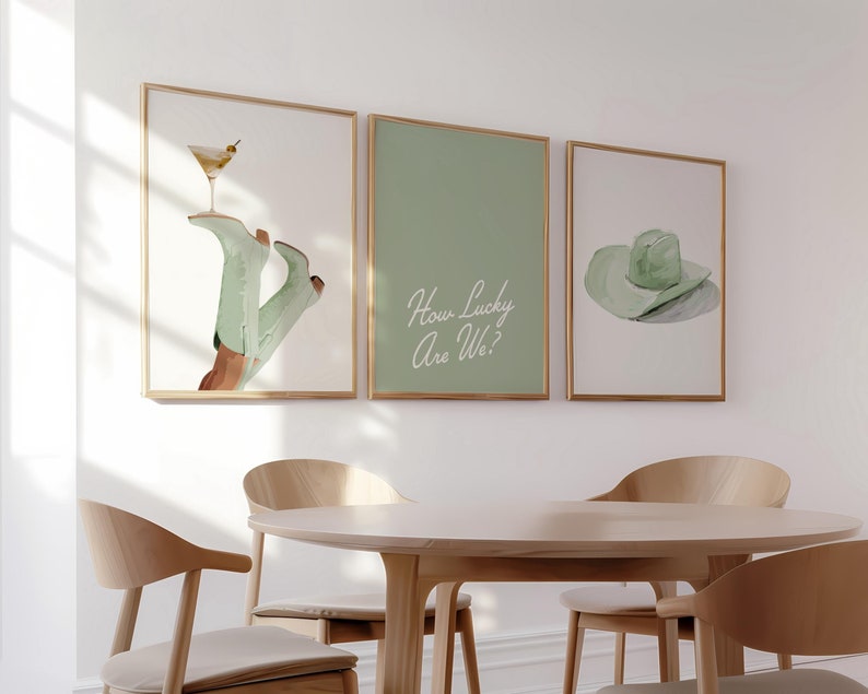 Sage Green Print Set 3, Digital Download, Sage Green Gallery, Digital Download, Wall Set Art, Cowgirl Print, Western Print, Martini Print