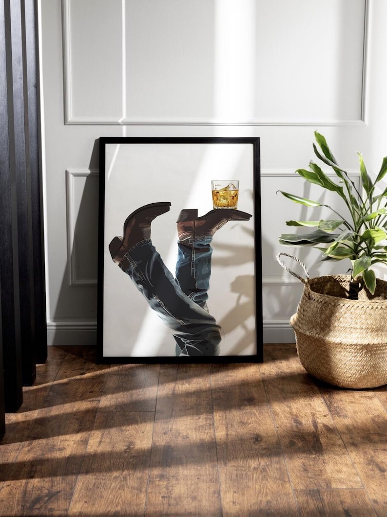 Cowboy Whisky on the Rocks, Digital Nedladdning, Rodeo Poster, Västra Väggkonst, Cowboy Boots, Bottoms Up, Western Print, Cowboy Print, Western bild 7