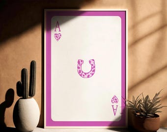Pink Ace of Hearts Wall Art Print, Cheetah Print, Retro Trendy Aesthetic Print, Western Playing Card Poster, Digital Print, Poker Card