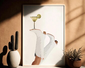 Biała kowbojka Margarita Digital Download, plakat Coquette, wydruk Margarita, plakat Rodeo, sztuka ścienna Preppy Western, buty Cowgirl, wydruk Western