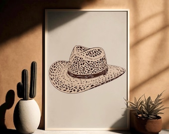 Cowgirl Hat, Cheetah Print, Western Print, Cowgirl Hat Cheetah Print, Cowgirl Print, Preppy Western Decor, Rodeo Wall Art,Coquette Poster