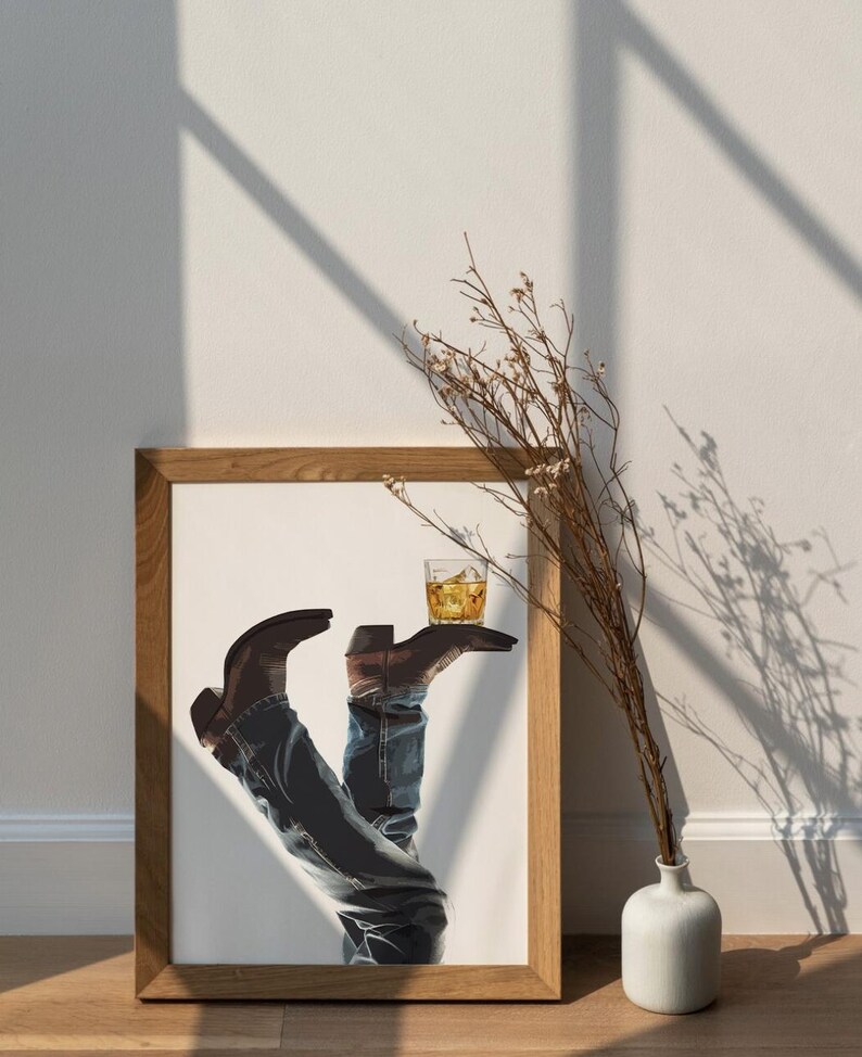 Cowboy Whisky on the Rocks, Digital Nedladdning, Rodeo Poster, Västra Väggkonst, Cowboy Boots, Bottoms Up, Western Print, Cowboy Print, Western bild 6