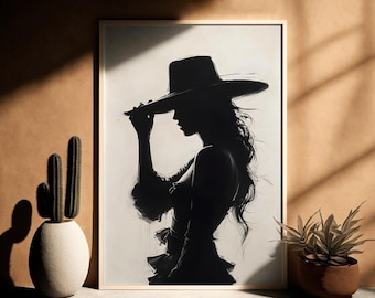 Black & White Cowgirl, Digital Download, Rodeo Poster, Preppy Western Wall Art, Cowgirl Print, Western Wall Art, Cowgirl Black and White