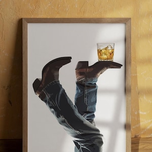 Cowboy Whisky on the Rocks, Digital Nedladdning, Rodeo Poster, Västra Väggkonst, Cowboy Boots, Bottoms Up, Western Print, Cowboy Print, Western bild 5