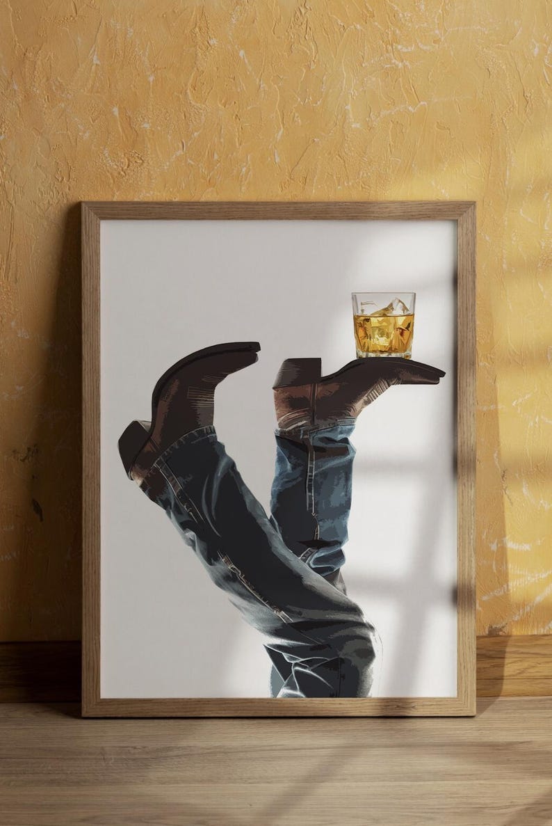 Cowboy Whisky on the Rocks, Digital Nedladdning, Rodeo Poster, Västra Väggkonst, Cowboy Boots, Bottoms Up, Western Print, Cowboy Print, Western bild 5
