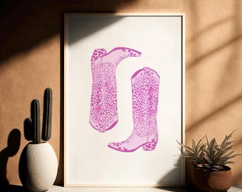 Pink Cowgirl Boots, Cheetah Print, Western Print, Cowgirl Boots Cheetah Print, Cowgirl Print,Preppy Western Decor, Rodeo Wall Art,Pink Decor