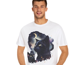 Camiseta Black Cats Papa, Camisa divertida de salud mental, Camiseta unisex para adultos, Camisa Celestaial Cat, Gatos lindos oscuros, Camiseta meme, Camiseta Moon And Cats