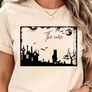 The Cure Cat Tee, 90s Alt Indie Rock, Unisex shirt, Music Gifts, Cat Lover gifts, The Cure Fan Gifts, Band Tee, The Cure Graphic Tee
