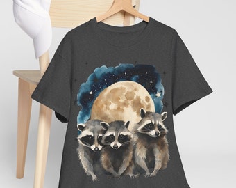 Camiseta retro Raccoon Moon, camisa vintage de tres mapaches, camisa de amantes de los mapaches, camiseta de mapache divertido, mapache sarcástico divertido, camisa de positividad