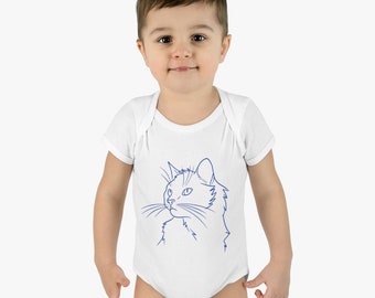 Infant Baby Rib Bodysuit, Baby Cat Romper, Kids Cat Romper, Blue Cat Romper, New Born Baby Gift, New Born Cloth For Kids, Funny Cat Romper