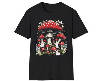 Camiseta unisex Softstyle, camisa elegante Mashroom, camiseta linda Mashroom, camisa botánica, camiseta de conejo de setas Cottagecore, setas vintage