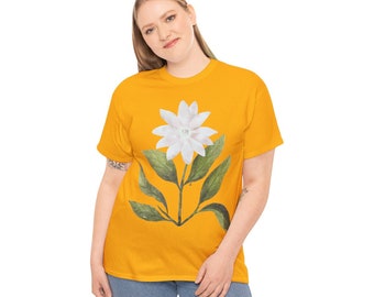 Camisa Boho Daisy Spring, camisa Boho Wildflowers Cottagecore, camiseta unisex de algodón pesado, camiseta elegante de verano, camiseta botánica blanca, camiseta vegetal