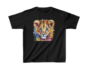 Camiseta Lion Toldder, camiseta de algodón pesado para niños, camiseta para niños León, camisa de animales Safari, camiseta linda para niños pequeños, arte de acuarela infantil, regalo de baby shower