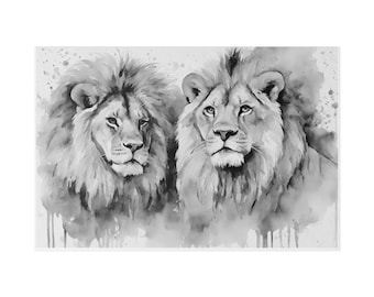Gran pintura al óleo de león abstracto sobre lienzo, arte original de la pared animal, león acuarela, arte de la pared de la cabeza del león, arte de la pared del canva blanco y negro del león