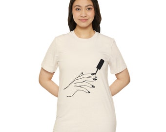 Camiseta feminista mínima, camiseta orgánica reciclada unisex, camisa de feminismo para mujeres, camisa elegante dibujada a mano, camisa de arte esmalte de uñas, de moda